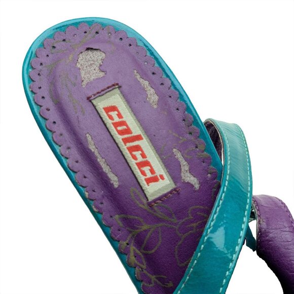 Colcci Womens Turquoise Patent Leather Slingback High Heel Peep Toe - Picture 5 of 7